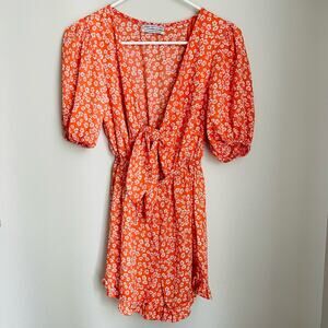 Urban Outfitters Taylor Floral Orange Tie Front Romper (XS)